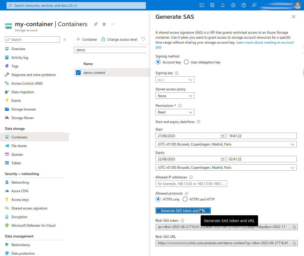 Azure Portal - Locate container