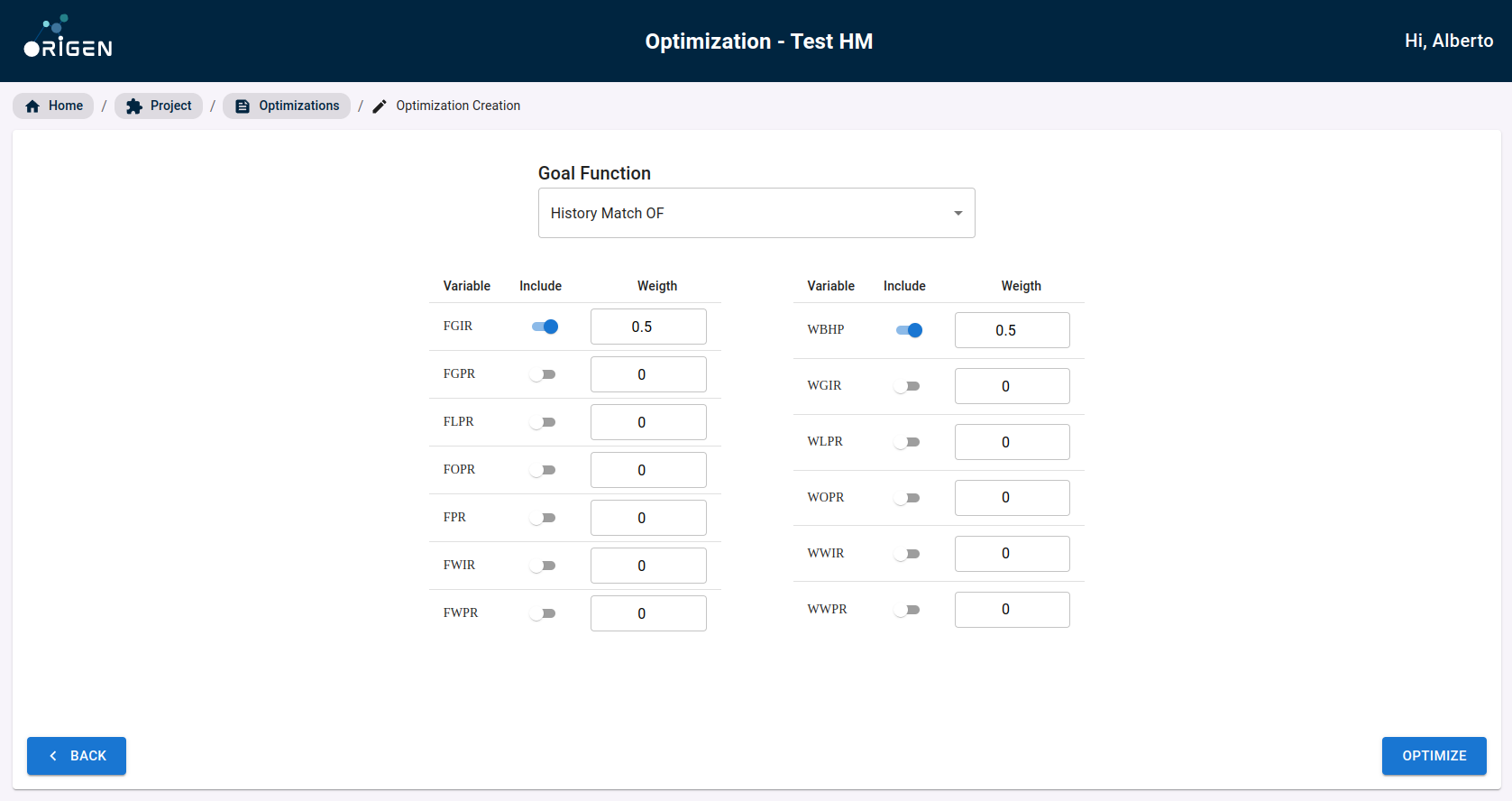 Goal Function Parameters